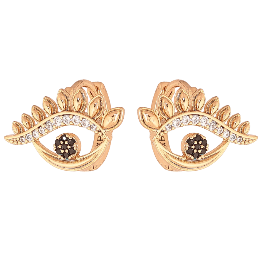 Серьги Xuping цвет позолота 18К колечки глаза с черными кристаллами фото №1 Серьги Xuping цвет позолота 18К колечки глаза с черными кристаллами фото №1