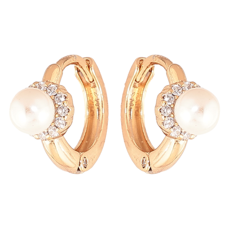 Серьги Xuping цвет позолота 18К колечки жемчужины в обрамлении кристаллов фото №17