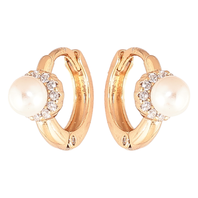 Серьги Xuping цвет позолота 18К колечки жемчужины в обрамлении кристаллов фото №1