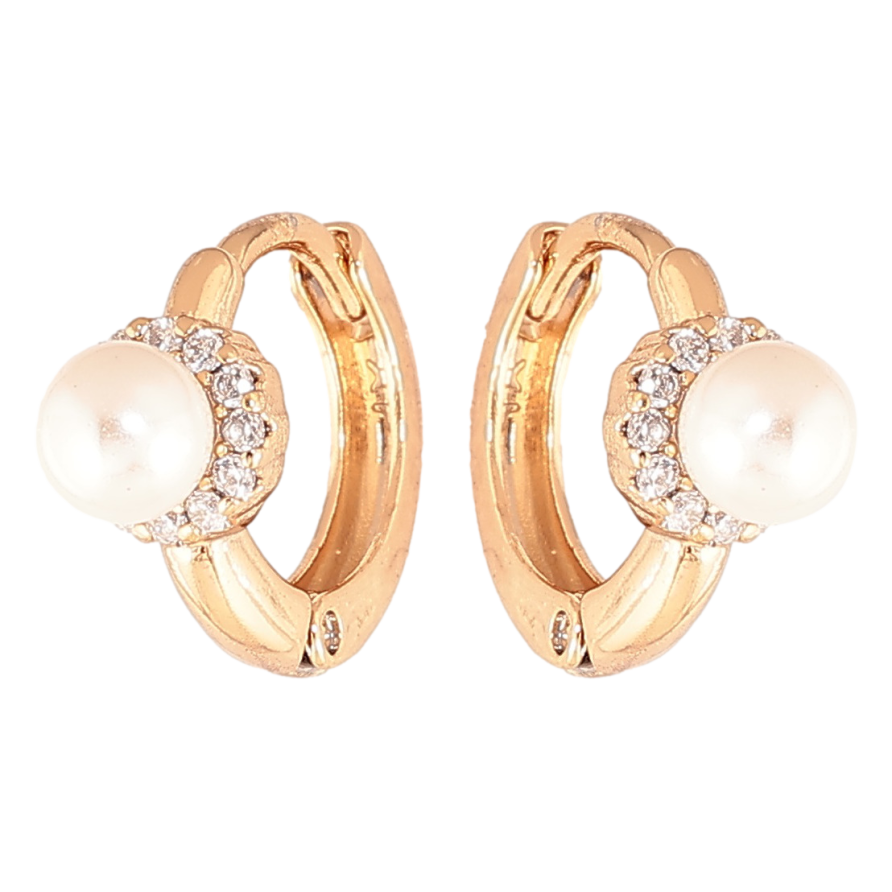 Серьги Xuping цвет позолота 18К колечки жемчужины в обрамлении кристаллов фото №1