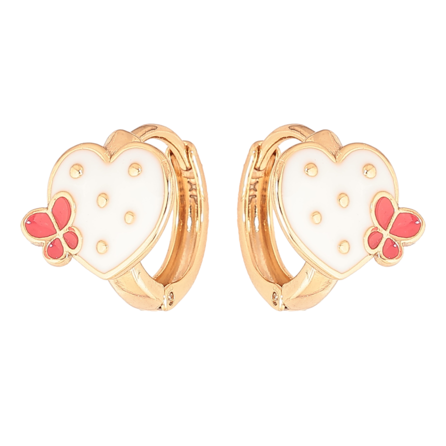 Сережки Xuping колір позолота 18К колечка сердечки з білою емаллю фото №1