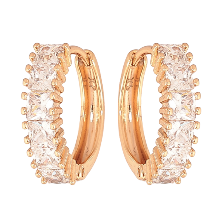 Серьги Xuping цвет позолота 18К колечки дорожки кристаллов фото №9