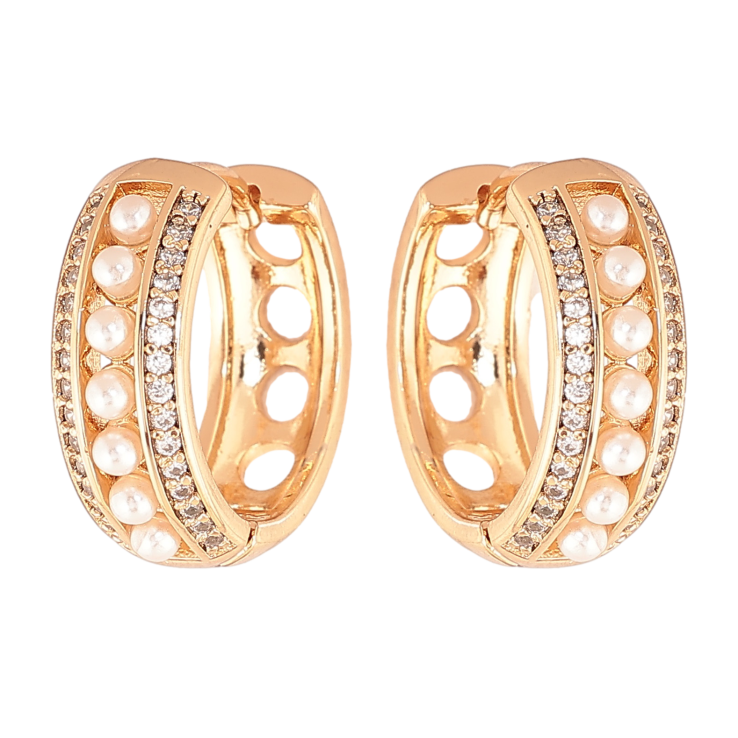 Сережки Xuping колір позолота 18К колечка візерунок з кристалами та перлинами фото №11