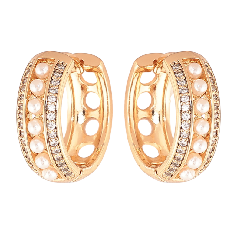 Сережки Xuping колір позолота 18К колечка візерунок з кристалами та перлинами фото №1