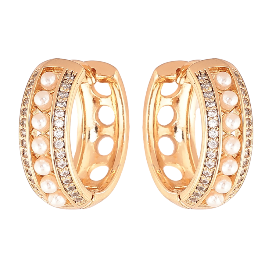 Сережки Xuping колір позолота 18К колечка візерунок з кристалами та перлинами фото №1