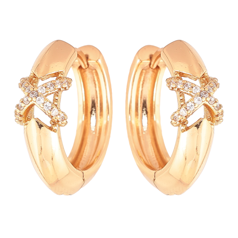 Сережки Xuping колір позолота 18К колечка візерунок з кристалами фото №1