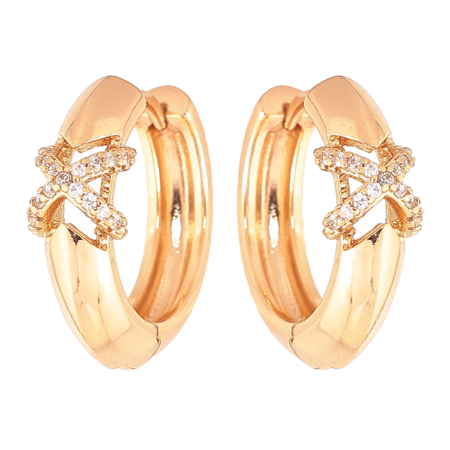 Серьги Xuping цвет позолота 18К колечки узор с кристаллами фото №1