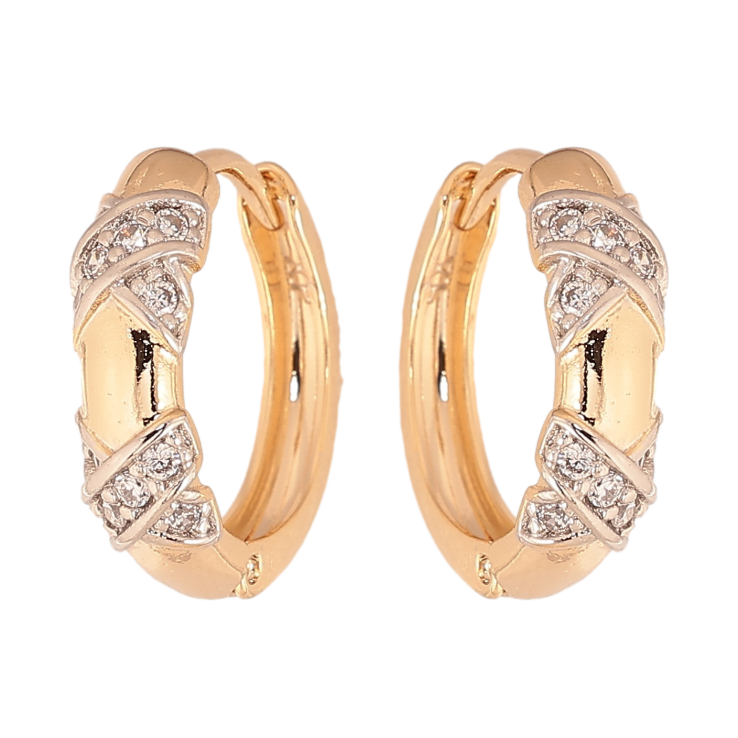 Серьги Xuping цвет Позолота 18К+Родий колечки "Узор с кристаллами" фото №3