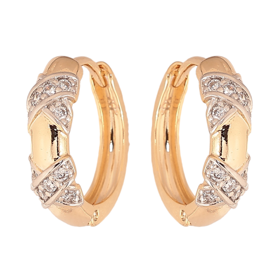 Серьги Xuping цвет Позолота 18К+Родий колечки "Узор с кристаллами" фото №1