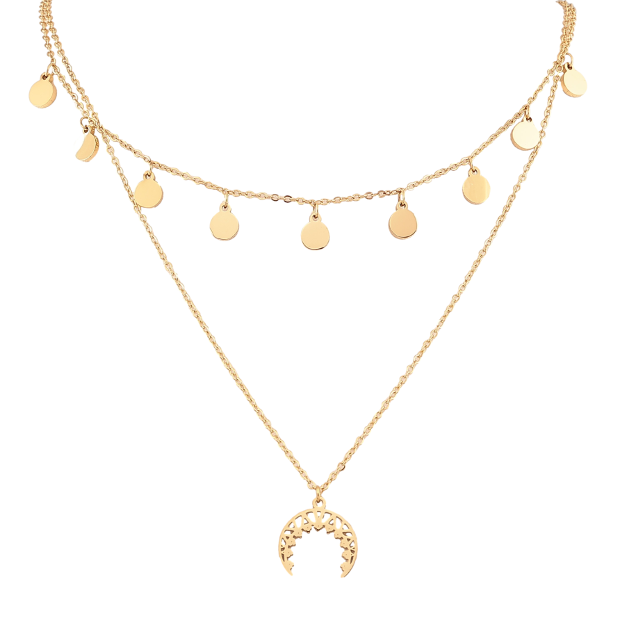 Кольє Нержавіюча сталь "Подвійний ланцюжок з підвісками" довжина 36-41см х 1,5мм фото №1