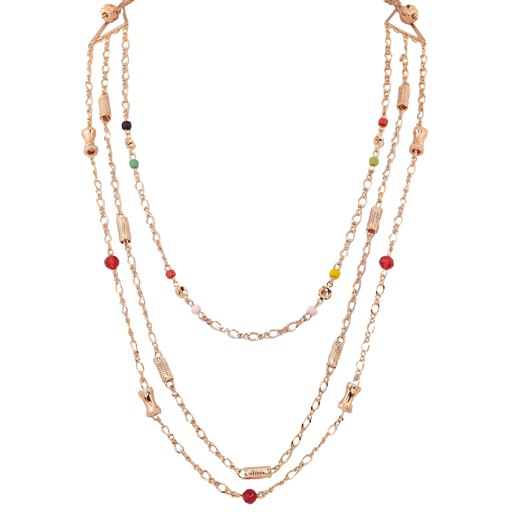 Колье Xuping M&L цвет 18К "Тройная цепочка с декоративными бусинами" длина 82-88см х 4-20мм фото №8