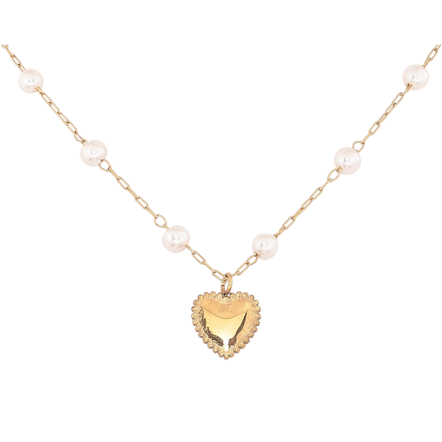 Кольє Xuping ТТМ Stainless Steel колір 14К "Ланцюжок з перлинними намистами і серцем" довжина 44-49см х 1-4мм фото №1