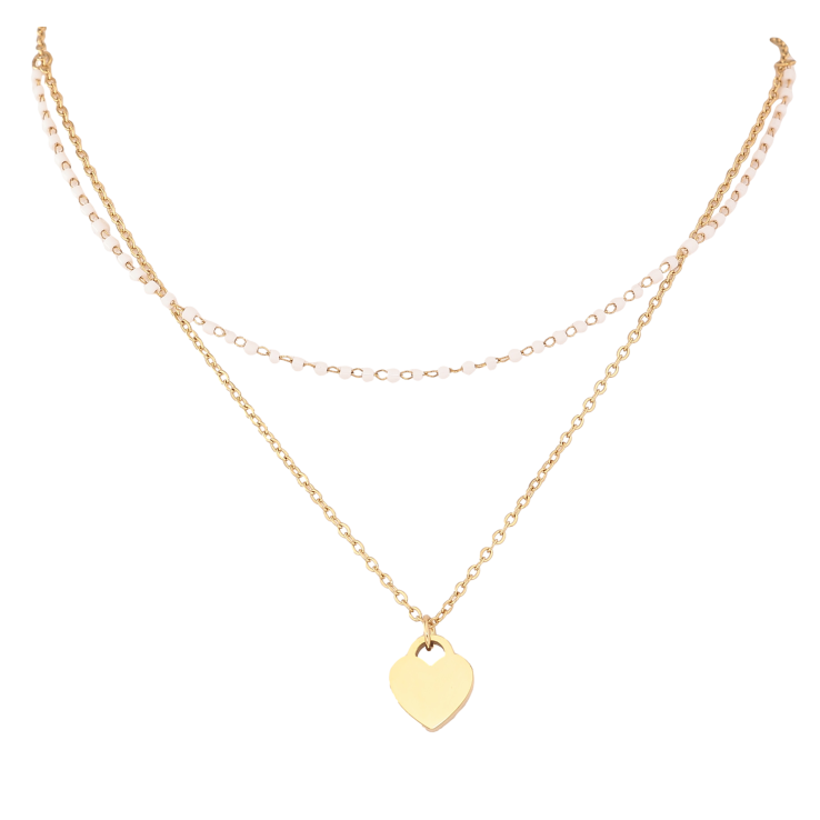 Кольє Xuping ТТМ Stainless Steel колір 14К "Два ланцюжки з білим бісером та підвіскою" довжина 41-46см х 2мм фото №5