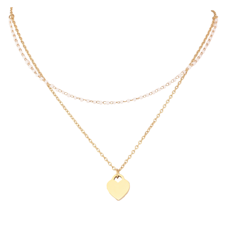 Колье Xuping ТТМ Stainless Steel цвет 14К "Две цепочки с белым бисером и подвеской" длина 41-46см х 2мм фото №2