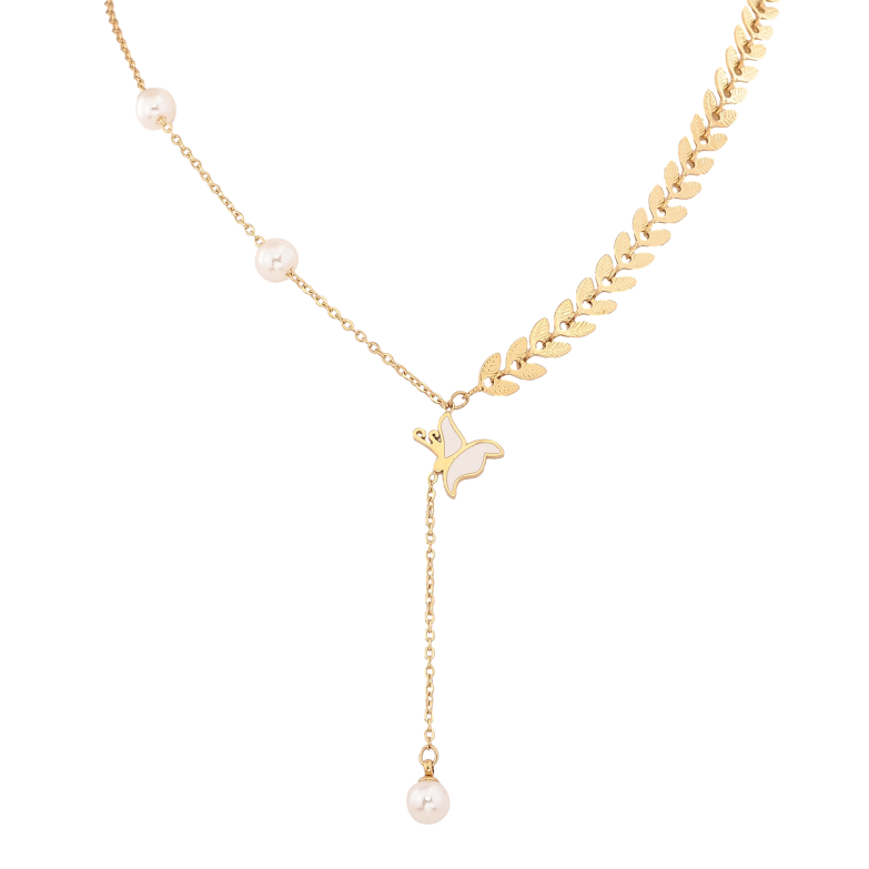 Колье Xuping ТТМ Stainless Steel цвет 14К "Бабочка с жемчужинами" длина 44-48см х 1.5-7мм фото №1