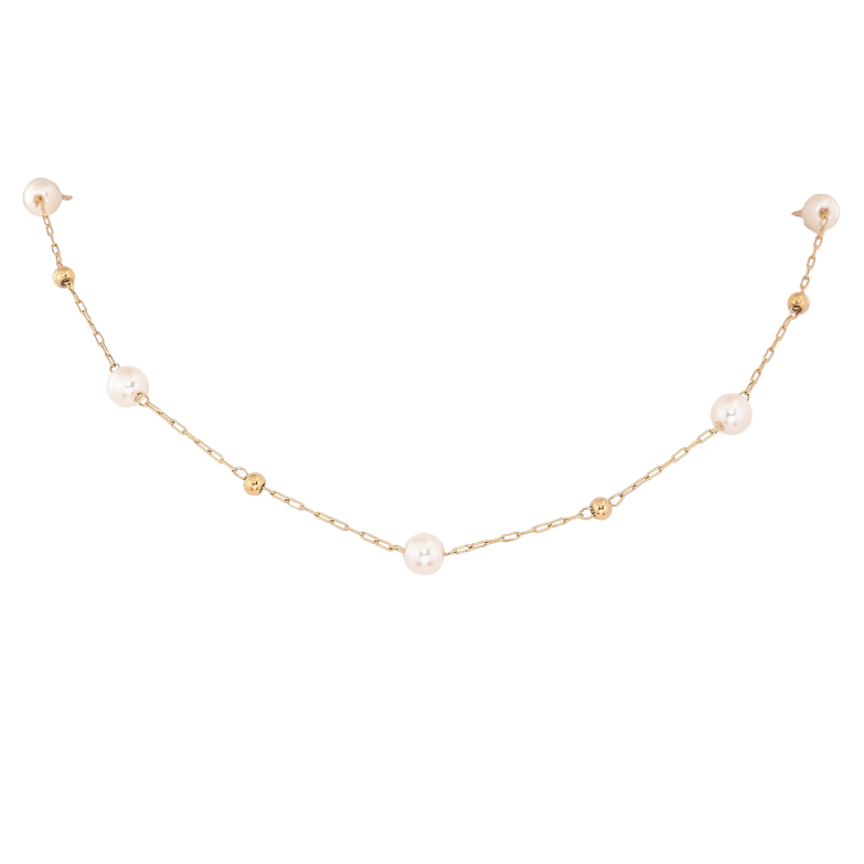 Кольє Xuping ТТМ Stainless Steel колір 14К "Ланцюжок з перлинними намистами" довжина 45-50см х 1-5мм фото №1