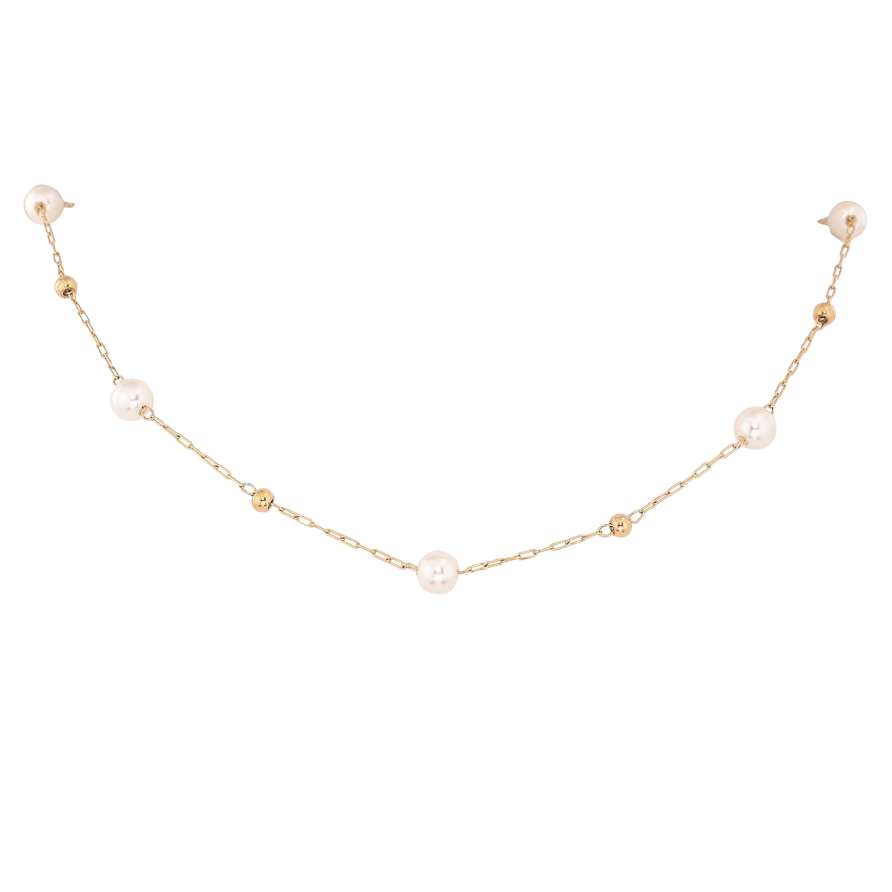 Кольє Xuping ТТМ Stainless Steel колір 14К "Ланцюжок з перлинними намистами" довжина 45-50см х 1-5мм фото №1