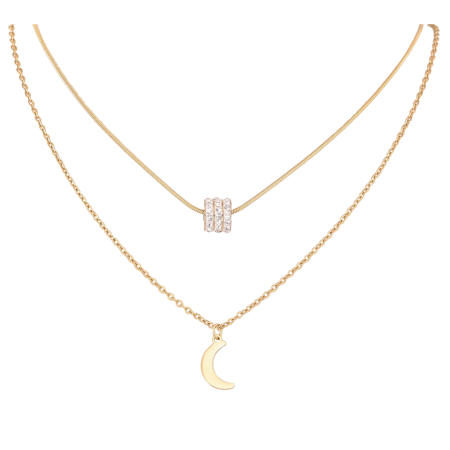 Колье Xuping ТТМ Stainless Steel цвет 14К "Две цепочки с подвесками" длина 41-46см х 1-1.5мм фото №1