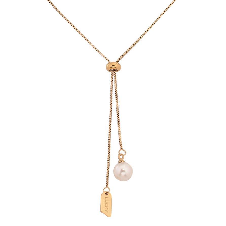 Колье Xuping ТТМ Stainless Steel цвет 14К "Цепочка с бегунком и жемчужными подвесками" длина 55-60см х 1мм фото №1