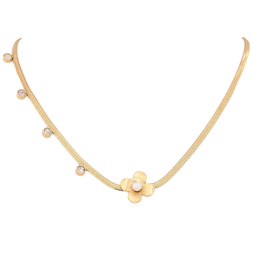 Колье Xuping ТТМ Stainless Steel цвет 14К "Цветочек с кристаллами" длина 42-48см х 3мм фото №1