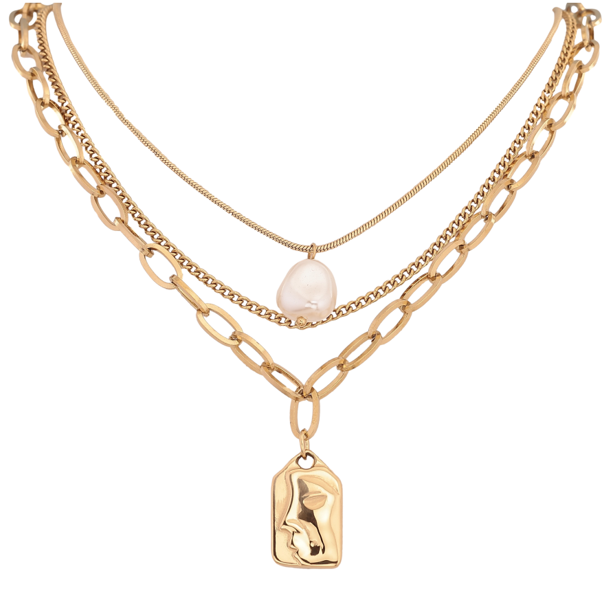 Кольє Xuping ТТМ Stainless Steel колір 14К "Три ланцюжки з підвісками" довжина 40-45см х 1-5мм фото №1