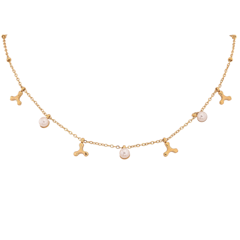 Кольє Xuping ТТМ Stainless Steel колір 14К "Ланцюжок з підвісками та перлинами" довжина 42-47см х 1-2мм фото №1 Кольє Xuping ТТМ Stainless Steel колір 14К "Ланцюжок з підвісками та перлинами" довжина 42-47см х 1-2мм фото №1