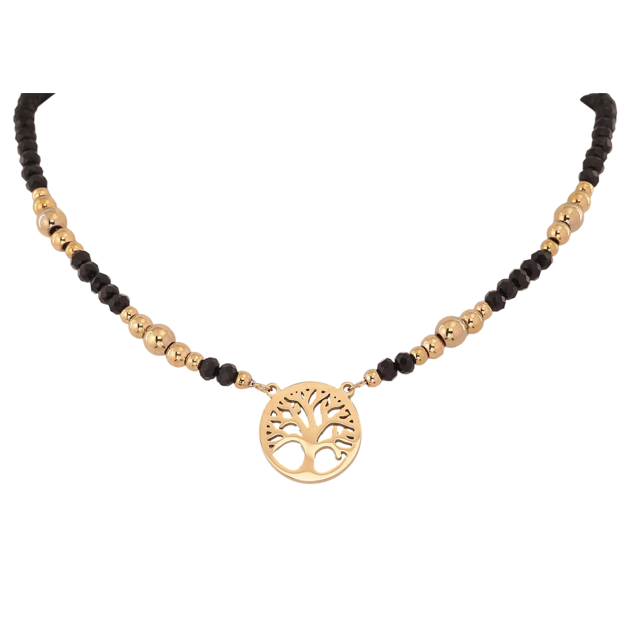Кольє Xuping ТТМ Stainless Steel колір 14К "Чорно-золотисті намистини та підвіска дерево життя" довжина 45-50см х 3-5мм фото №1 Кольє Xuping ТТМ Stainless Steel колір 14К "Чорно-золотисті намистини та підвіска дерево життя" довжина 45-50см х 3-5мм фото №1