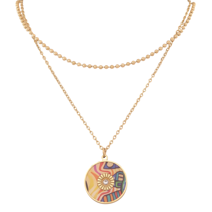 Кольє Xuping ТТМ Stainless Steel колір 14К "Подвійний ланцюжок з кольоровою підвіскою" довжина 42-47см х 2мм фото №8