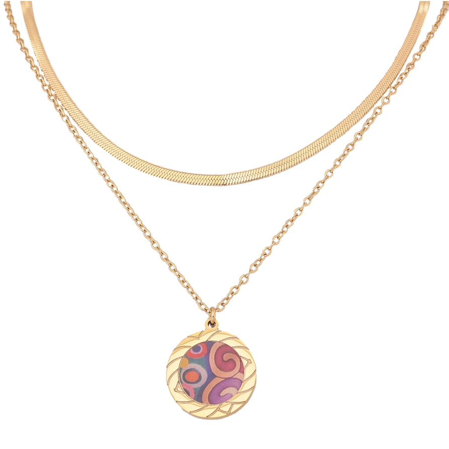 Кольє Xuping ТТМ Stainless Steel колір 14К "Подвійний ланцюжок з кольоровою підвіскою" довжина 41-46см х 1.5-2мм фото №1 Кольє Xuping ТТМ Stainless Steel колір 14К "Подвійний ланцюжок з кольоровою підвіскою" довжина 41-46см х 1.5-2мм фото №1