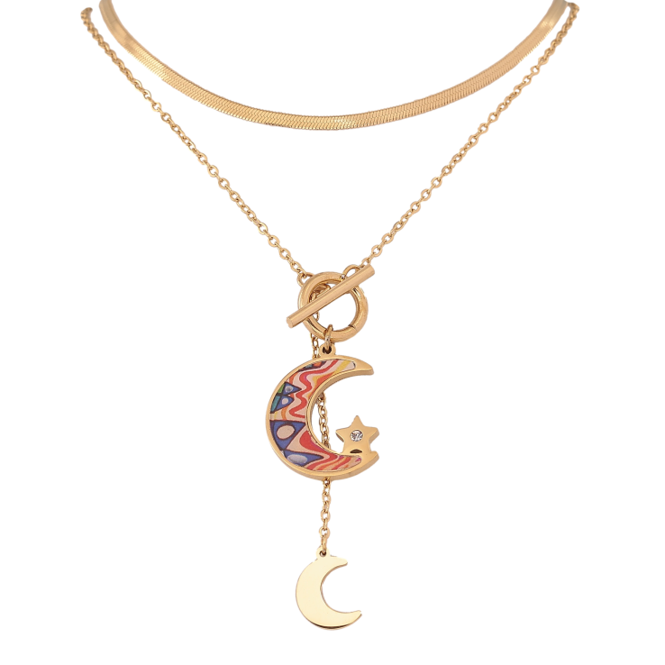 Кольє Xuping ТТМ Stainless Steel колір 14К "Подвійний ланцюжок з підвісками" довжина 41-46см х 1.5-2мм фото №2