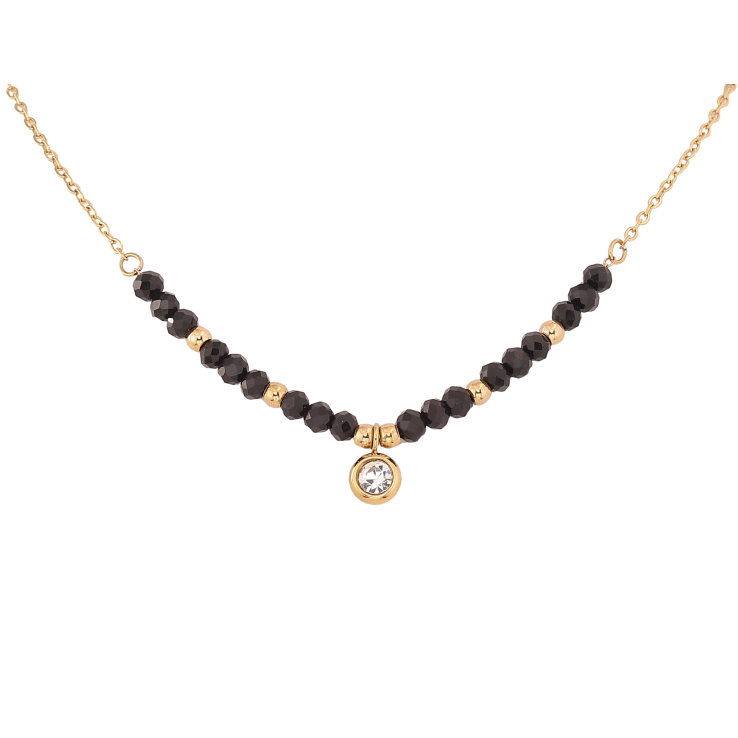 Кольє Xuping ТТМ Stainless Steel колір 14К "Чорні намистини з кристалом" довжина 46-51см х 1.5-4мм фото №3