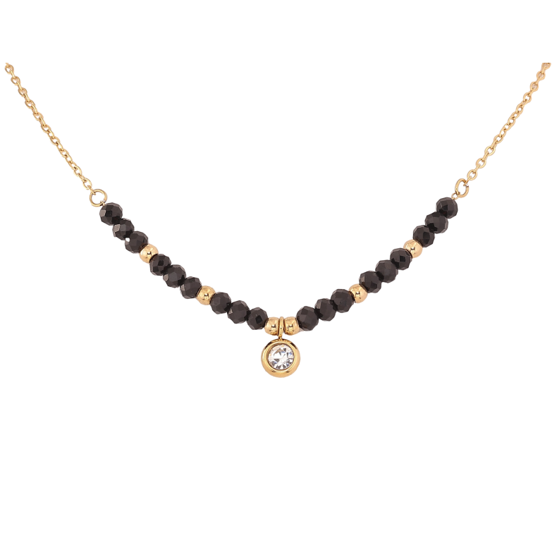 Кольє Xuping ТТМ Stainless Steel колір 14К "Чорні намистини з кристалом" довжина 46-51см х 1.5-4мм фото №1