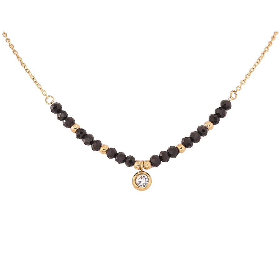 Кольє Xuping ТТМ Stainless Steel колір 14К "Чорні намистини з кристалом" довжина 46-51см х 1.5-4мм фото №1
