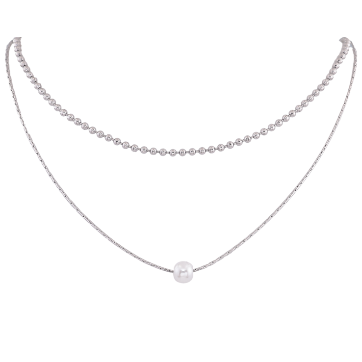 Кольє Xuping ТТМ Stainless Steel колір Родій "Подвійний ланцюжок з перлиною, ø 6мм" довжина 40-45см х 1-2мм фото №20