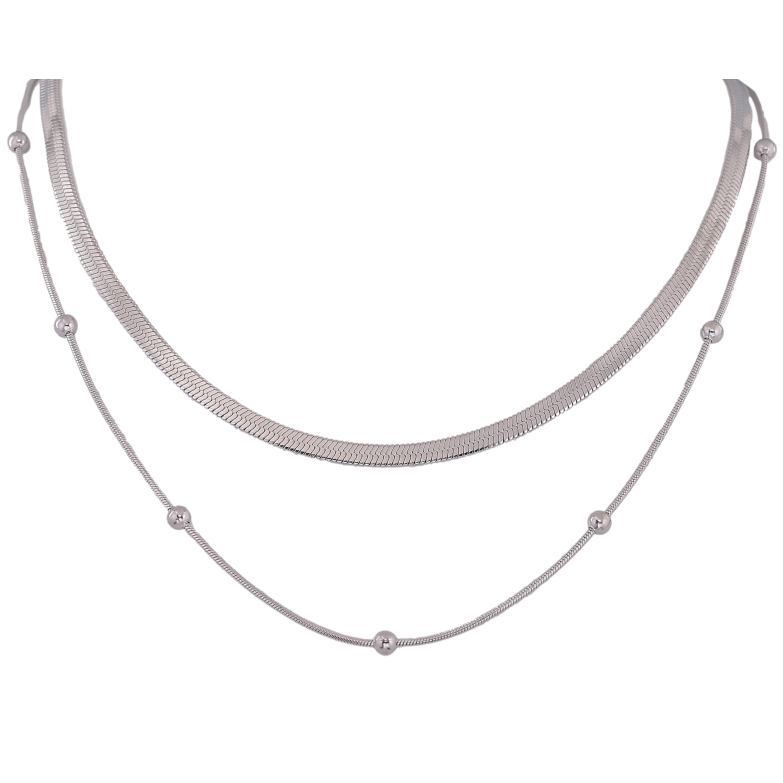 Кольє Xuping ТТМ Stainless Steel колір Родій "Подвійний ланцюжок" довжина 41-46см х 1-3мм фото №1