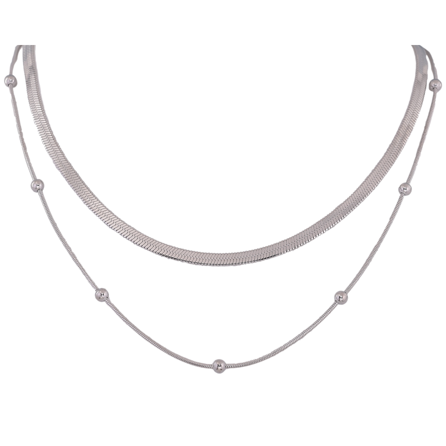 Кольє Xuping ТТМ Stainless Steel колір Родій "Подвійний ланцюжок" довжина 41-46см х 1-3мм фото №1