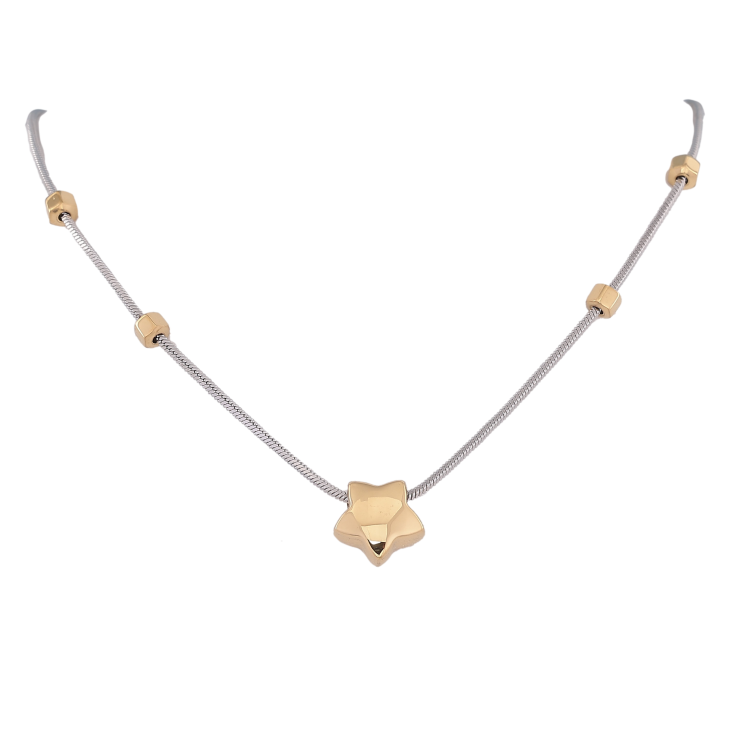 Кольє Xuping ТТМ Stainless Steel колір Родій + 14К "Зірочка" довжина 43-48см х 1.5-4мм фото №3