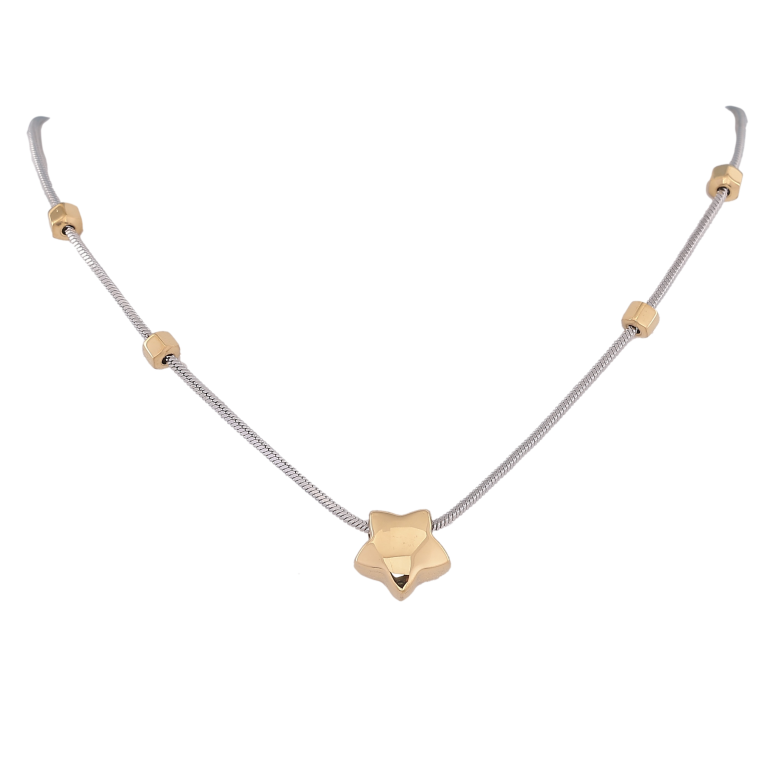 Кольє Xuping ТТМ Stainless Steel колір Родій + 14К "Зірочка" довжина 43-48см х 1.5-4мм фото №1 Кольє Xuping ТТМ Stainless Steel колір Родій + 14К "Зірочка" довжина 43-48см х 1.5-4мм фото №1