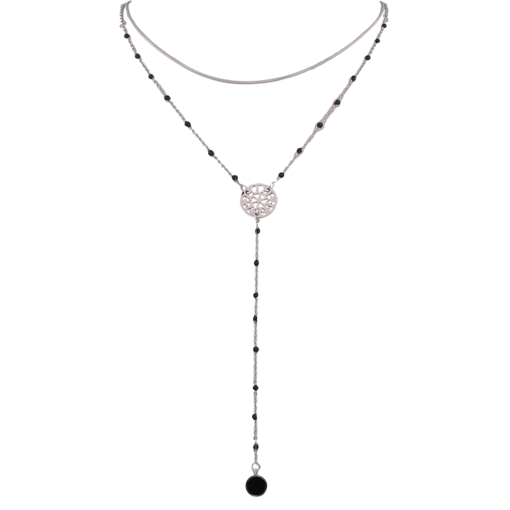 Кольє Xuping ТТМ Stainless Steel колір Родій "Подвійний ланцюжок з довгою підвіскою" довжина 40-45см х 1-1.5мм фото №4