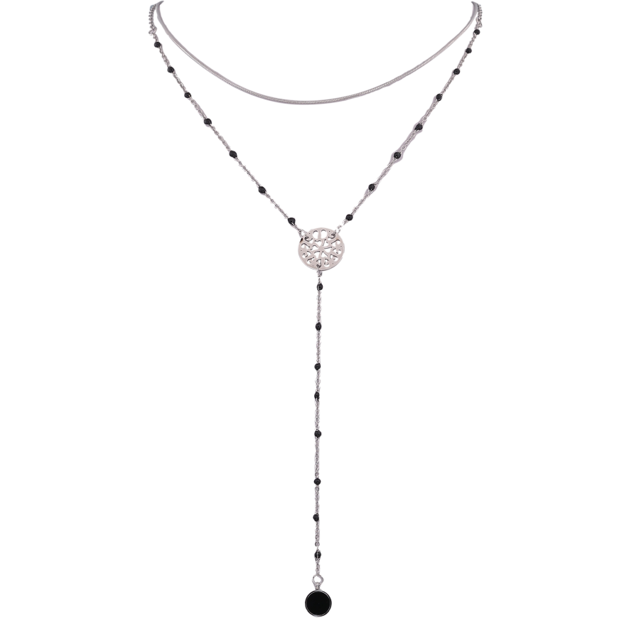 Кольє Xuping ТТМ Stainless Steel колір Родій "Подвійний ланцюжок з довгою підвіскою" довжина 40-45см х 1-1.5мм фото №1