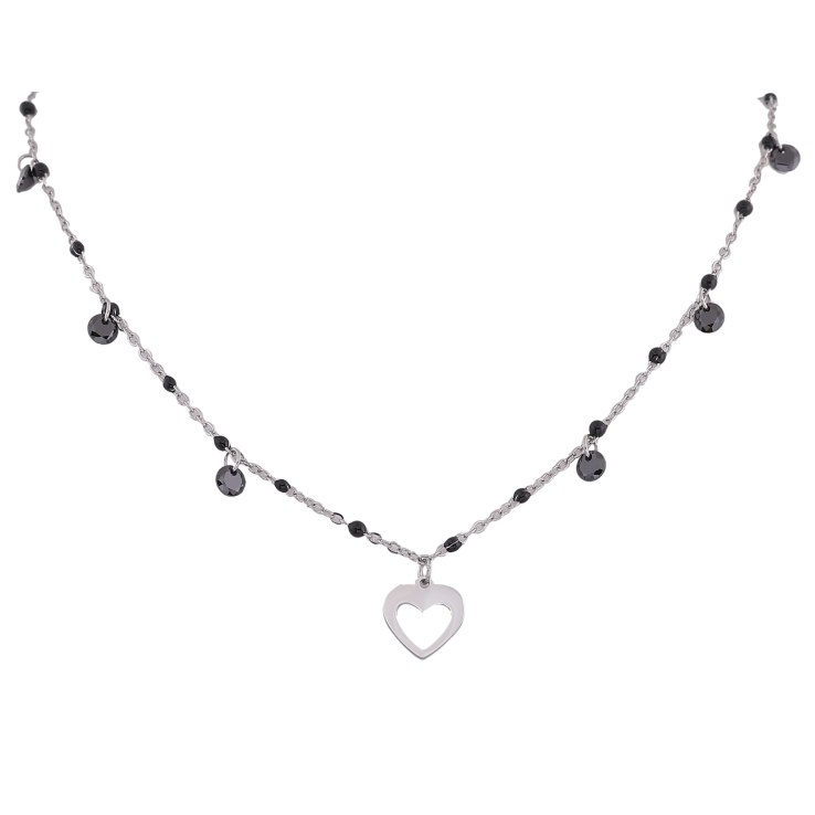 Кольє Xuping ТТМ Stainless Steel колір Родій "Серце з чорними кристалами" довжина 45-50см х 2мм фото №18