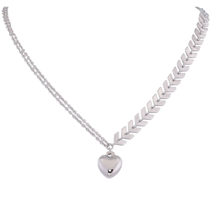 Кольє Xuping ТТМ Stainless Steel колір Родій "Сердечко" довжина 46-51см х 1.5-7мм фото №1