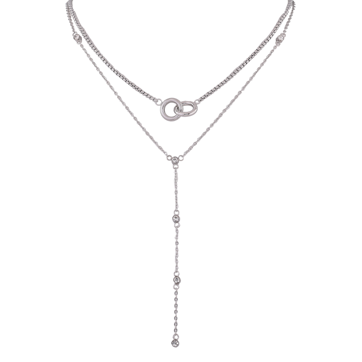 Кольє Xuping ТТМ Stainless Steel колір Родій "Подвійний ланцюжок з кільцями" довжина 42-47 см х 1.5-2мм фото №7