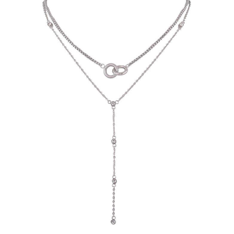 Кольє Xuping ТТМ Stainless Steel колір Родій "Подвійний ланцюжок з кільцями" довжина 42-47 см х 1.5-2мм фото №1