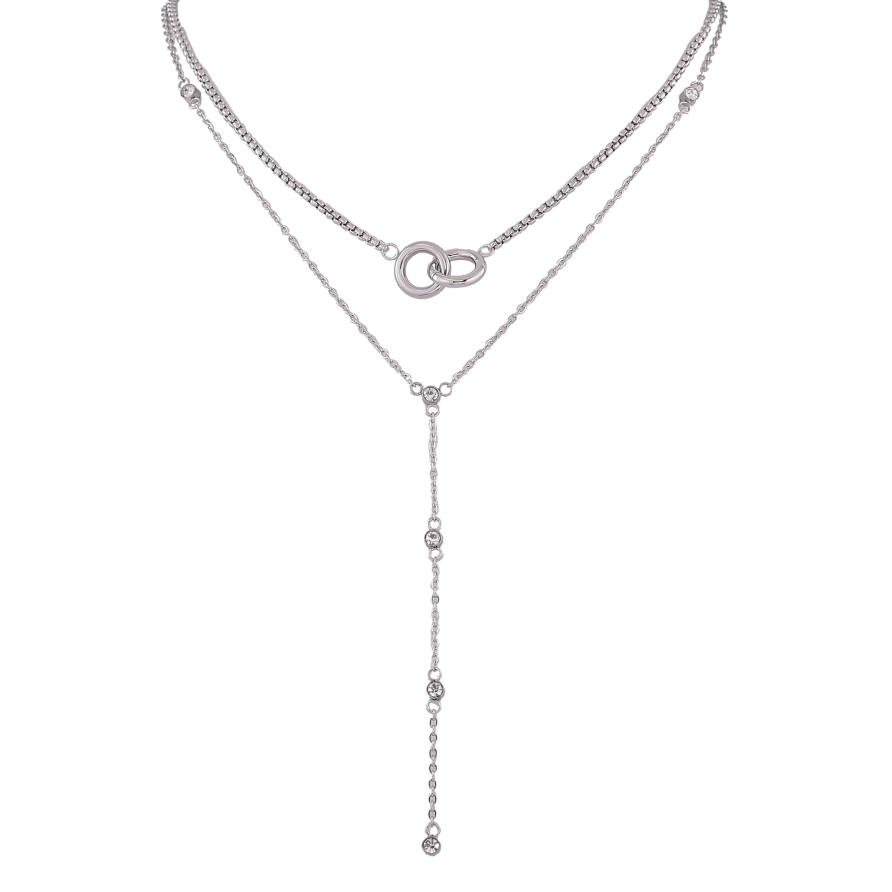 Кольє Xuping ТТМ Stainless Steel колір Родій "Подвійний ланцюжок з кільцями" довжина 42-47 см х 1.5-2мм фото №1