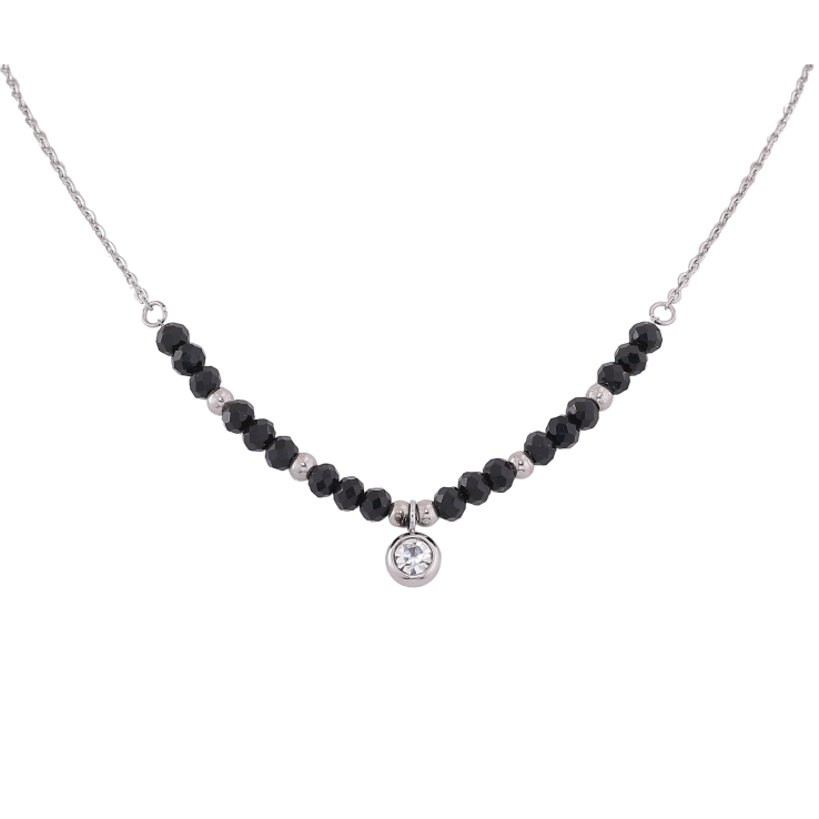Кольє Xuping ТТМ Stainless Steel колір Родій "Чорні намистини з кристальною підвіскою" довжина 46-51см х 1.5-4мм фото №10