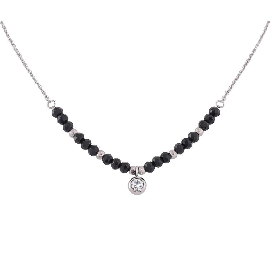 Кольє Xuping ТТМ Stainless Steel колір Родій "Чорні намистини з кристальною підвіскою" довжина 46-51см х 1.5-4мм фото №1