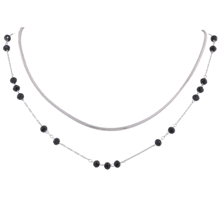 Кольє Xuping ТТМ Stainless Steel колір Родій "Подвійний ланцюжок з чорними намистинами" довжина 41-46см х 1-3мм фото №14