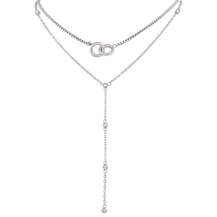 Кольє Xuping ТТМ Stainless Steel колір Родій "Подвійний ланцюжок з підвіскою" довжина 42-47см х 2мм фото №6