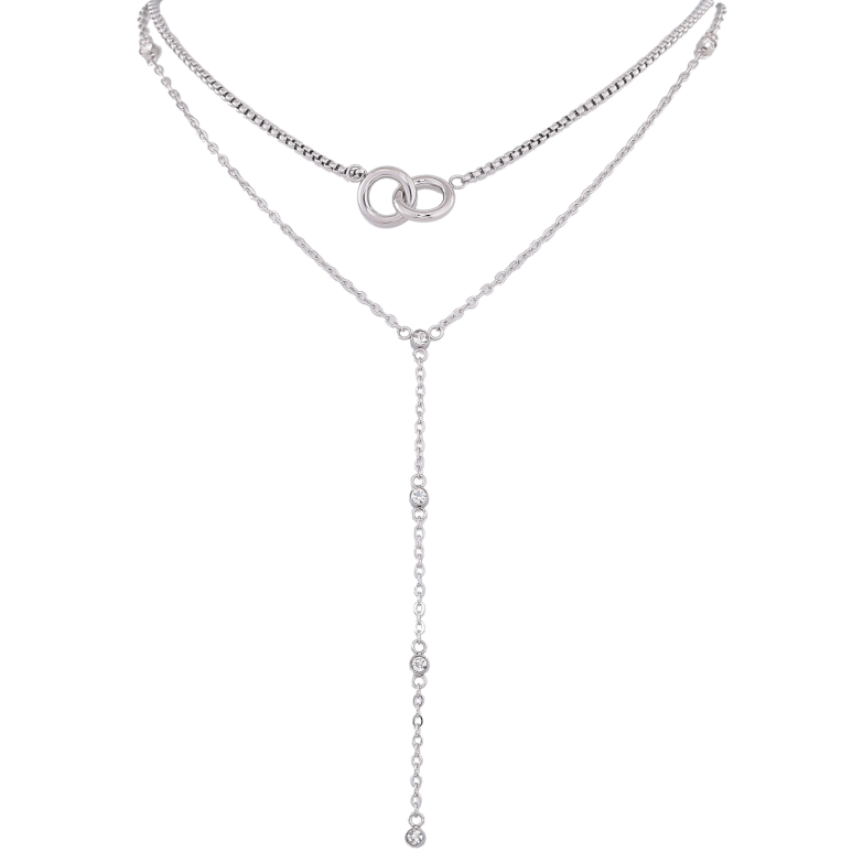 Колье Xuping ТТМ Stainless Steel цвет Родий "Двойная цепочка с подвеской" длина 42-47см х 2мм фото №1